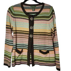 Mountain Lake Rainbow Stripe Metallic Button Down Cardigan Sweater Petite Small